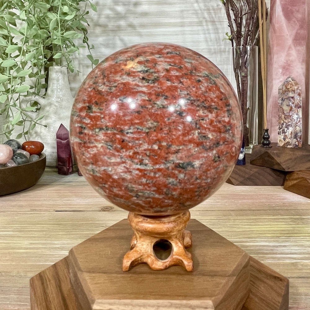 0336 Red Jasper with Hematite Crystal Sphere